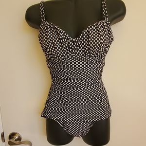 Black Polka Dot Ruched Magicsuit   Sz 4